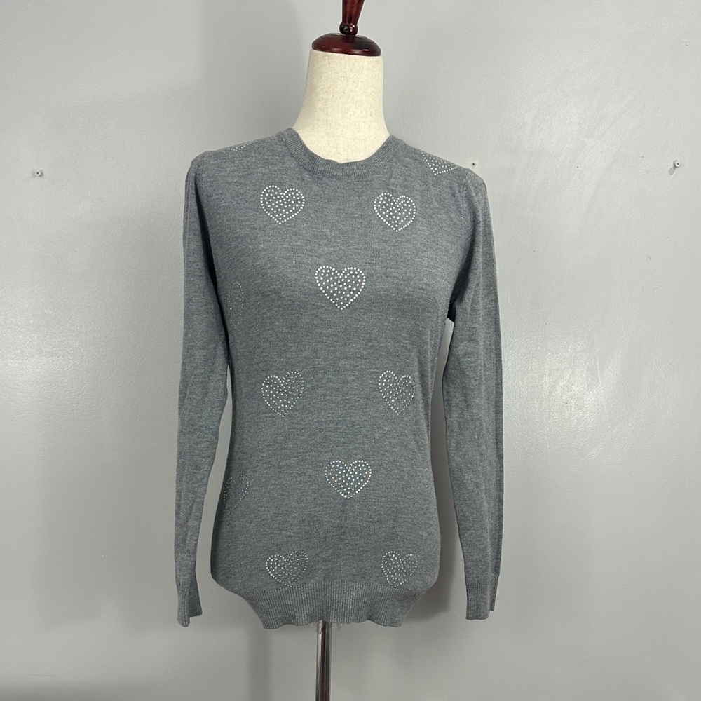 Vila Milano Gray hearts with sparkle Knit Top